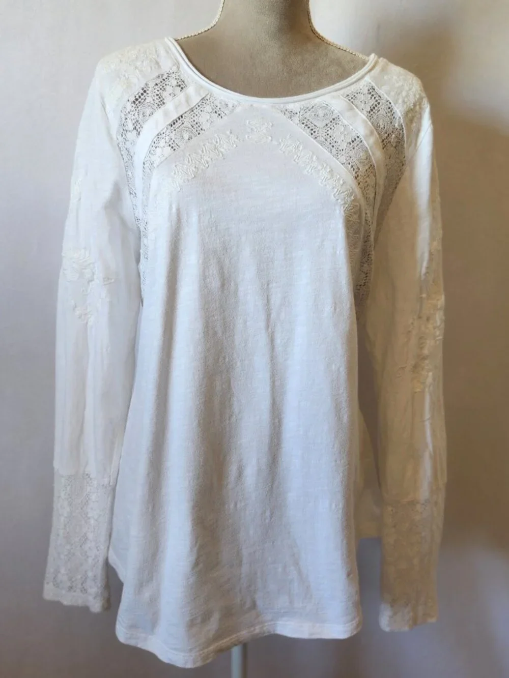Sundance Women's Size XL White Embroidered Long Sleeve Crochet Lace Blouse Top - Picture 2 of 15